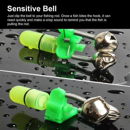 10x LED Night Fishing Bait Bite Alarm Twin 2 Bells Light Rod Tip Clip Alert Ring Outdoor DealSniper.net