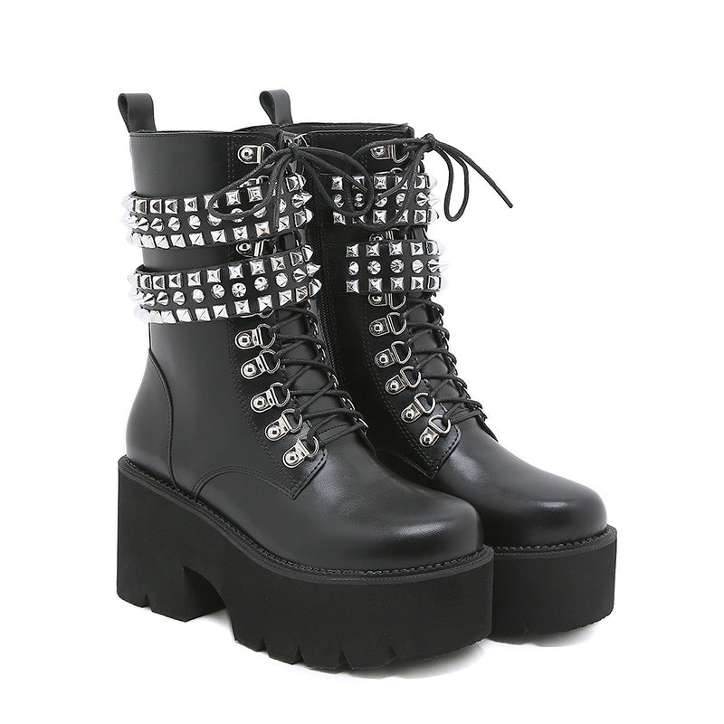 Gothic Style Fashion Rivet Mid-calf Boots For Women Women dealsniper-net