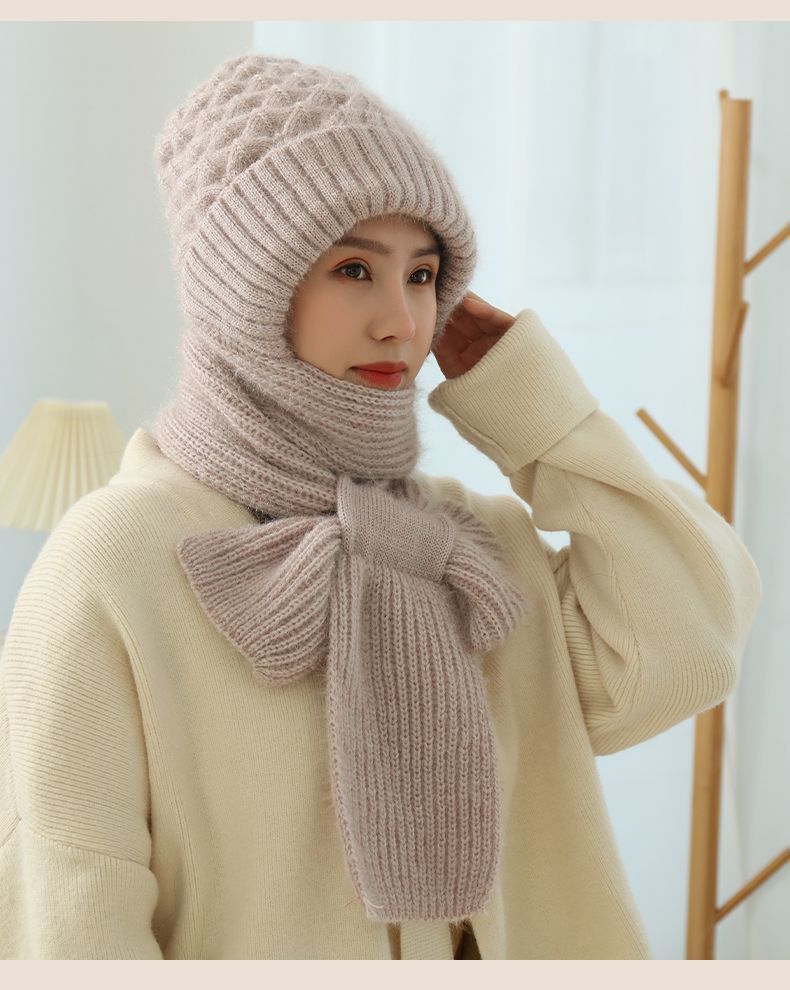 Women's Fleece-lined Scarf And Hat Winter Warm Knitted Hat Scarf Women dealsniper-net Beige