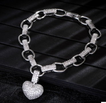 Micro Inlaid Heart-Shaped Necklace And Bracelet Set Jewelry dealsniper-net Silver bracelet