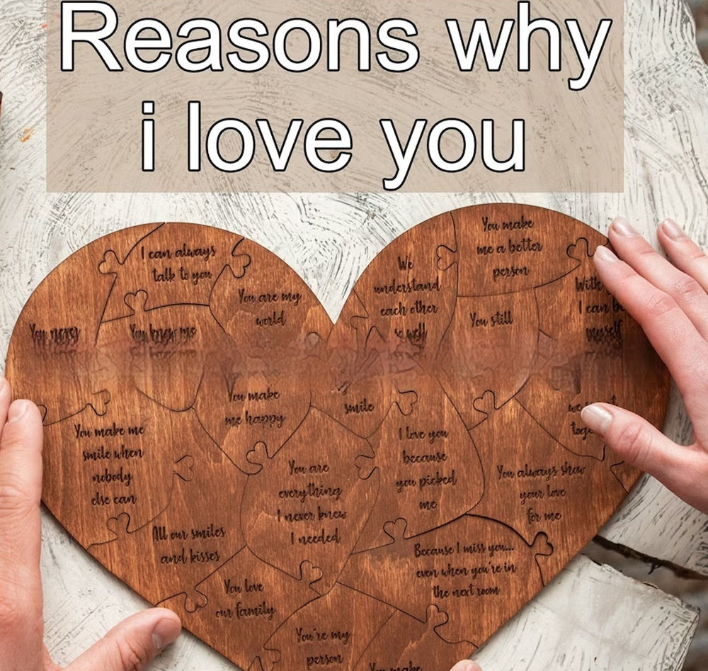 Reasons Why I Love You Wooden Heart Puzzle Romantic Love