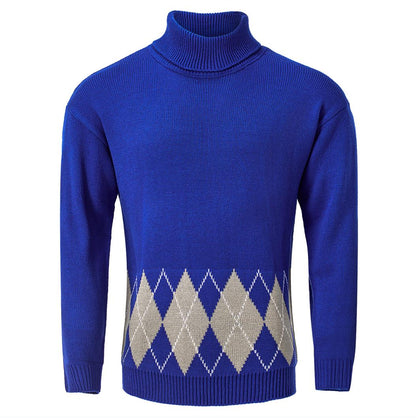 Men's Vintage Argyle Turtlenecks Sweater Thermal Knitted Pullover Men dealsniper-net