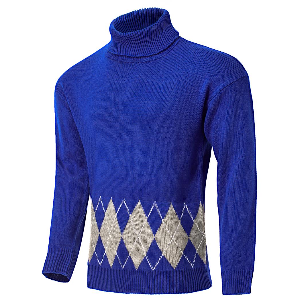 Men's Vintage Argyle Turtlenecks Sweater Thermal Knitted Pullover Men dealsniper-net