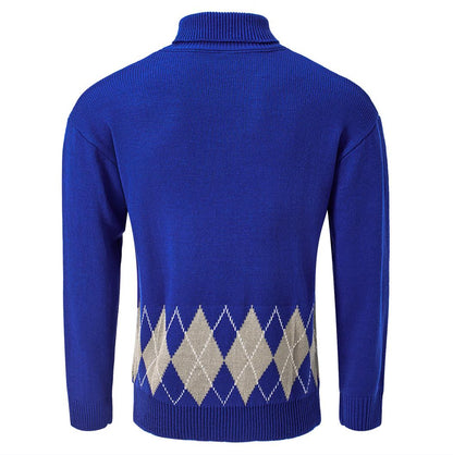 Men's Vintage Argyle Turtlenecks Sweater Thermal Knitted Pullover Men dealsniper-net