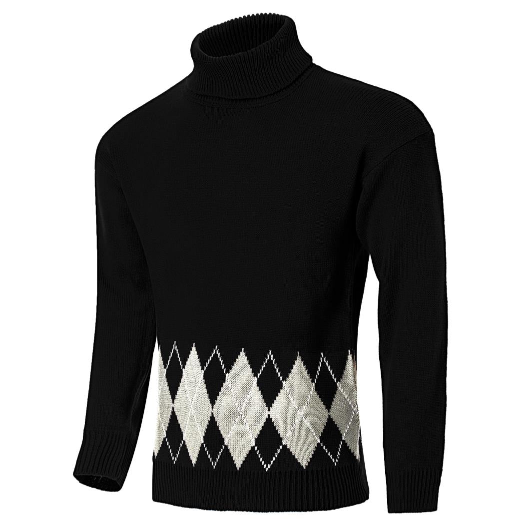 Men's Vintage Argyle Turtlenecks Sweater Thermal Knitted Pullover Men dealsniper-net