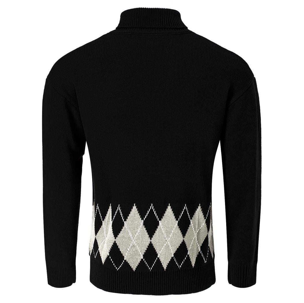 Men's Vintage Argyle Turtlenecks Sweater Thermal Knitted Pullover Men dealsniper-net