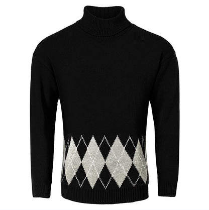 Men's Vintage Argyle Turtlenecks Sweater Thermal Knitted Pullover Men dealsniper-net