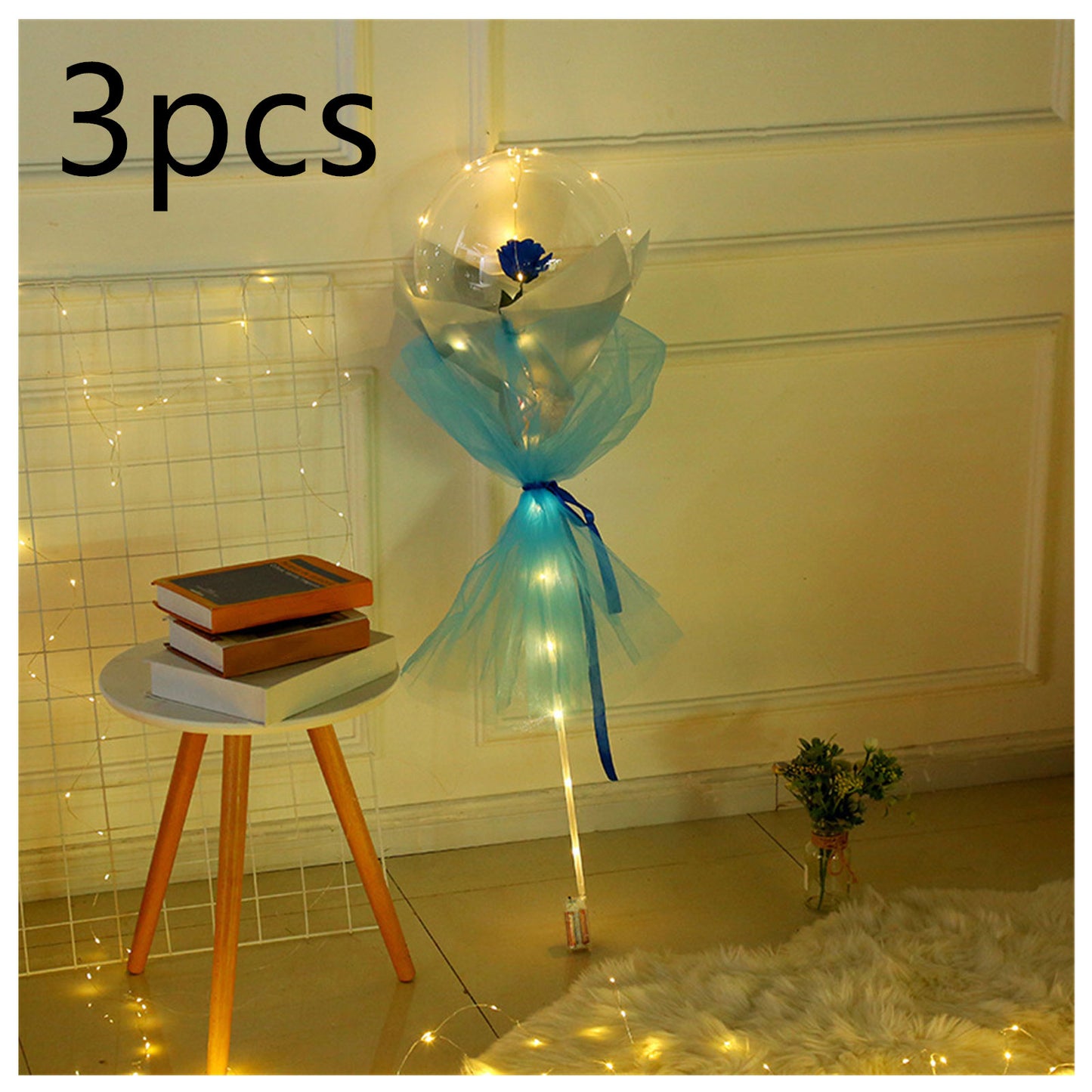 LED Luminous Balloon Rose Bouquet Transparent Bobo Ball Rose Deals dealsniper-net Blue rose3pcs