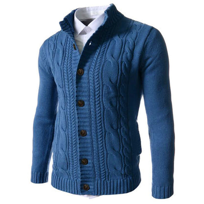 Men's Stand Collar Sweater Knit Button Cardigan Tops Men's Clothing Men dealsniper-net Blue 3XL