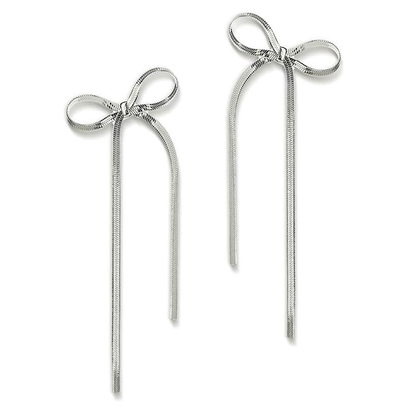 Stainless Steel Jewelry Non-tarnish Herringbone Bow Earrings Jewelry dealsniper-net