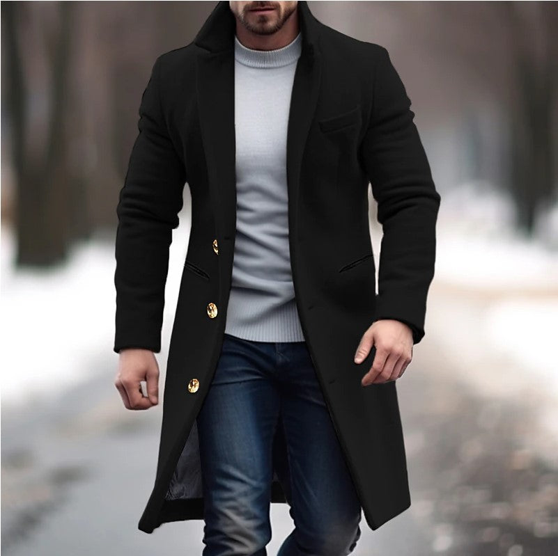 Winter Lapel Trench Coat Fashion Pocket Single Breasted Men Gym From House