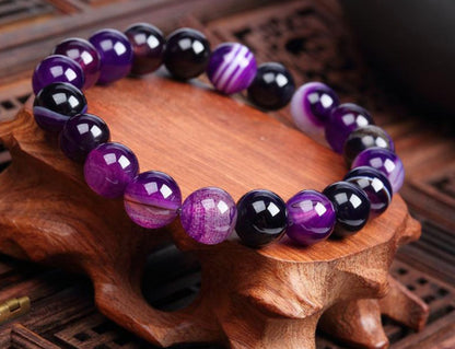 Handmade Black Lava Seven Chakra Healing Balance Beaded Bracelet Jewelry dealsniper-net Purple