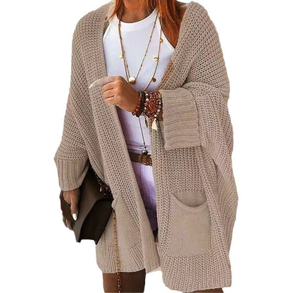 New Solid Color Loose Knitted Sweater Mid-length Coat Women dealsniper-net