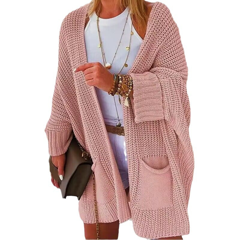 New Solid Color Loose Knitted Sweater Mid-length Coat Women dealsniper-net