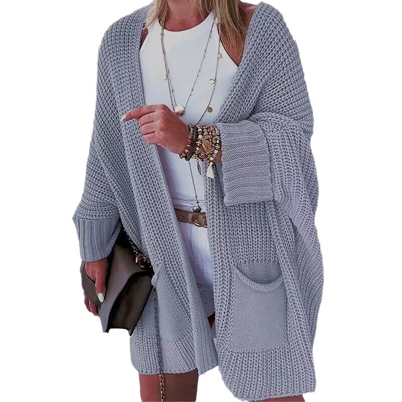 New Solid Color Loose Knitted Sweater Mid-length Coat Women dealsniper-net