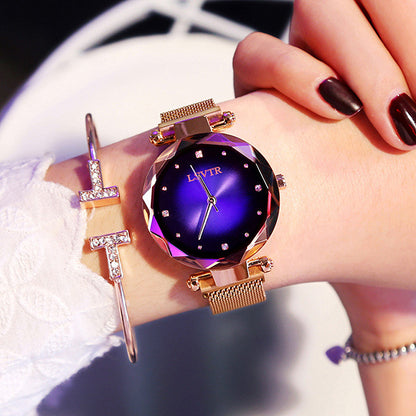 Rose Gold Women Watches Fashion Diamond Ladies Starry Sky Jewelry DealSniper.net Blue