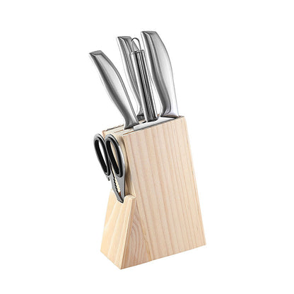 Stainless steel kitchen knife gift set Kitchen dealsniper-net Wooden seat