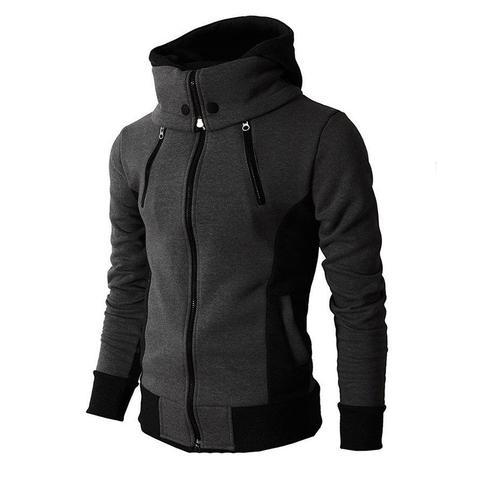 Men's Zip UP Hooded Jacket Fake Two Piece Sports Cardigan Casual Slim Sweatshirt Jacket Men dealsniper-net Dark grey L