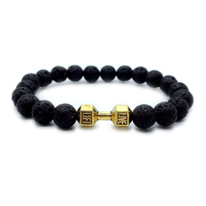 Men's Jewelry Alloy Metal Barbell & Lava Rock Stone Beads Jewelry dealsniper-net Volcanic gold