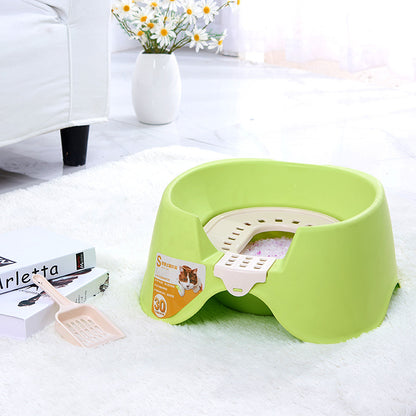 Spillproof Cat Litter Pan Semi-enclosed Oversize Cat Toilet Pets Gym From House Green
