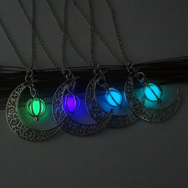 Fashion Moon Natural Glowing Stone Healing Necklace Women Gift Charm Luminous Pendant Necklace Jewelry Jewelry dealsniper-net