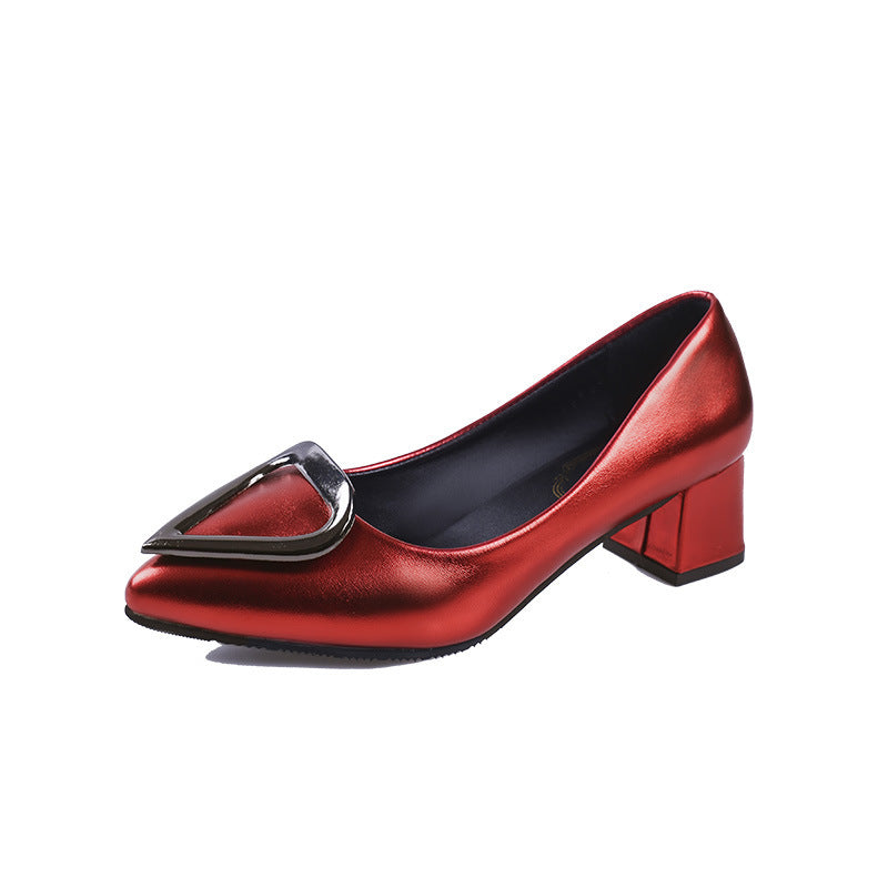 High heels casual triangular buckle shoes Women DealSniper.net