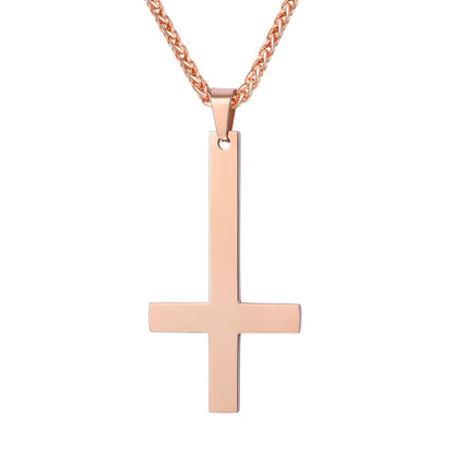 Titanium steel smooth cross necklace pendant Jewelry dealsniper-net Rose gold