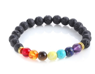 Handmade Black Lava Seven Chakra Healing Balance Beaded Bracelet Jewelry dealsniper-net