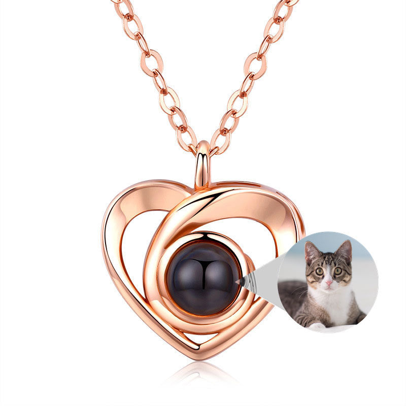 S925 Silver Romantic Photo Projection Necklace Heart