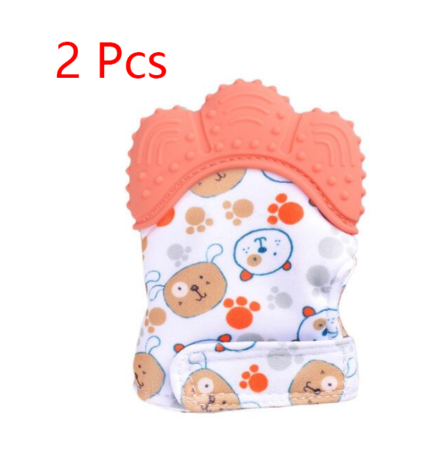 Baby teether baby anti-bite silicone molar gloves children's sound toys Kids DealSniper.net Orange 2 style 1pair