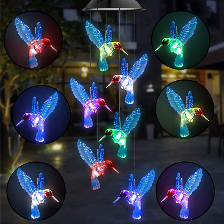 Outdoor Solar Wind Chime Lamp Hummingbird Butterfly Ball Wind