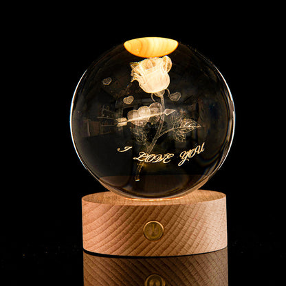 Luminous Galaxy Crystal Ball Decoration 3D Laser Inner Carving Home Decor dealsniper-net Rose 6cm Crystal Ball Base