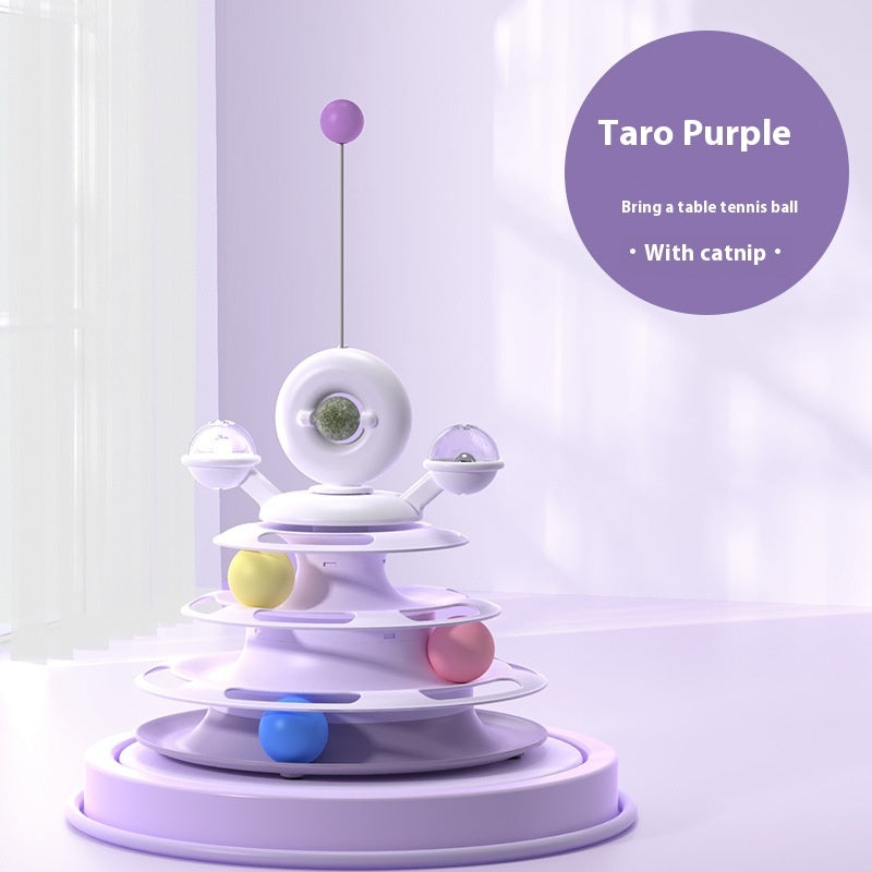 4 Levels Cat Toy Tower Turntable Roller Balls Toys Interactive Pets dealsniper-net Taro Purple Table Tennis Box Packaging