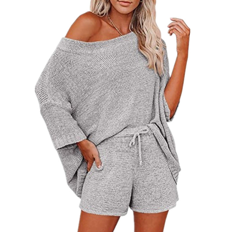 Off-the-shoulder Top Waist Shorts Casual Pajamas Suit Women DealSniper.net