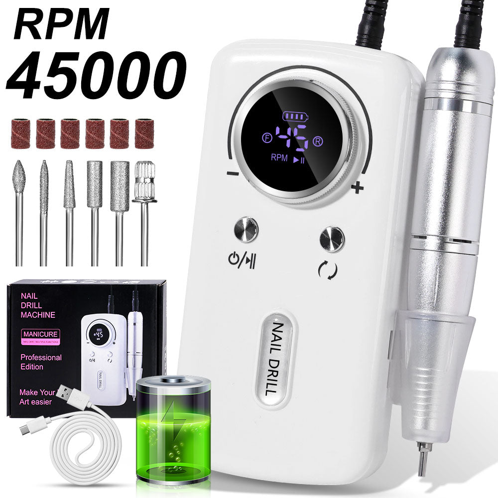 Professional Electric Nail Drill Cordless Nail File Drill Beauty dealsniper-net WHITE