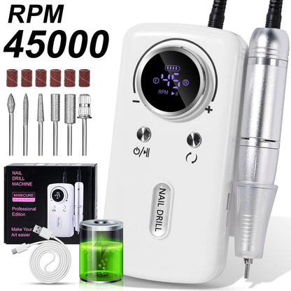 Professional Electric Nail Drill Cordless Nail File Drill Beauty dealsniper-net WHITE