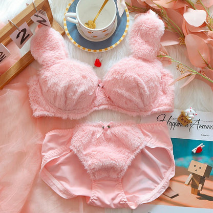 Moon Rabbit Girl Plush Bra Panties Set Kids DealSniper.net Pink Rabbit Suit L
