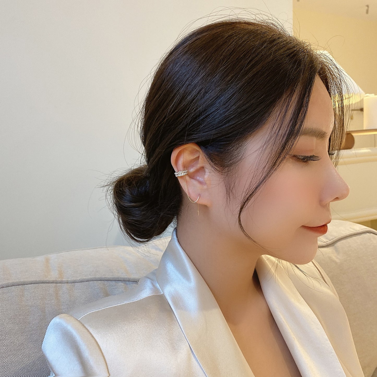 Korean Pearl Earbone Clip Earrings One Cold Wind High-end Ring Without Ear Jewelry dealsniper-net