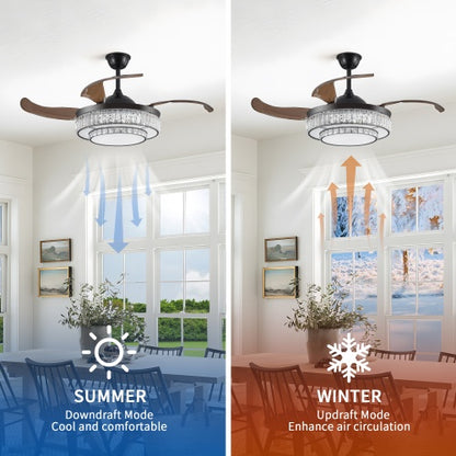 Modern LED Retractable Ceiling Fan With Light And Remote