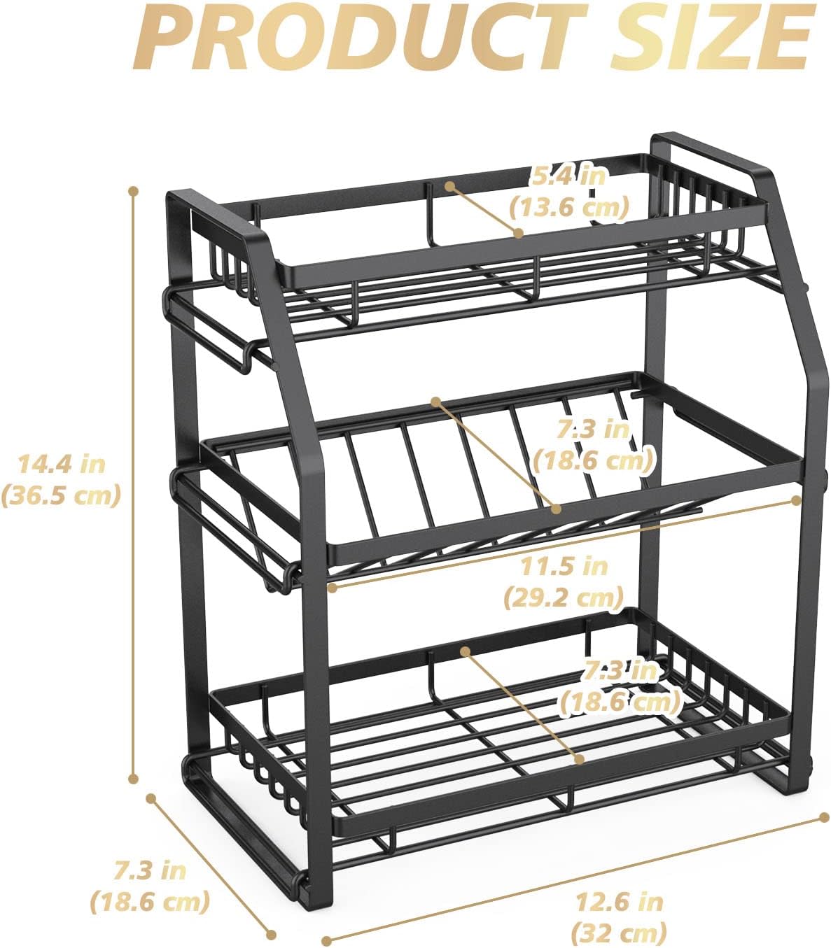 Spice Rack Organizer, 3-Tier Seasoning Organizer, Kitchen Spice Shelf, Countertop Organizer For Bathroom Vanity Kitchen-Black Kitchen dealsniper-net