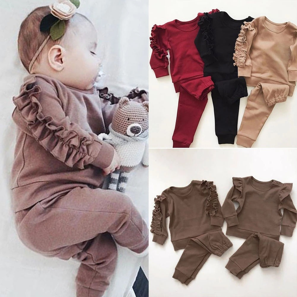 Newborn Baby Boys Girls Ruffles Jumper Solid Long Sleeve