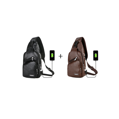 USB Portable Charging Chest Bag Messenger Bag Men dealsniper-net Black+Dark Brown