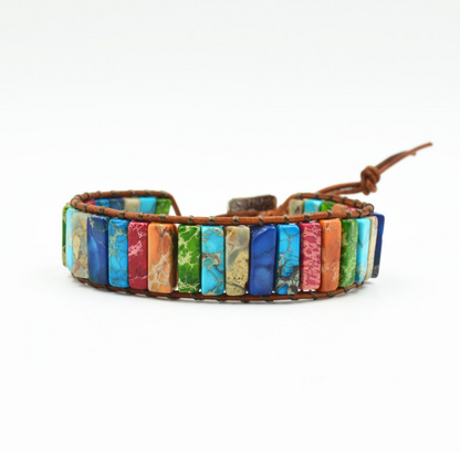 Colored Imperial Stone Hand-woven Single-layer Leather Bracelet Jewelry dealsniper-net Man Size