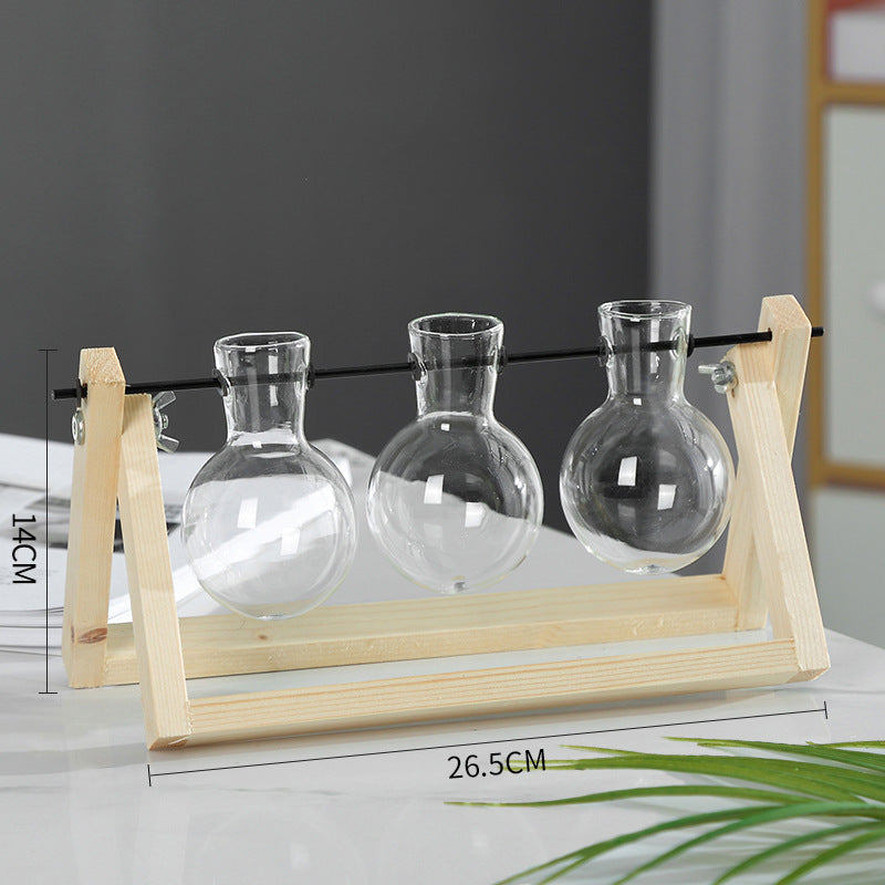 Swing Wooden Stand Hydroponic Plant Container Glass Vase Home DealSniper.net Log C