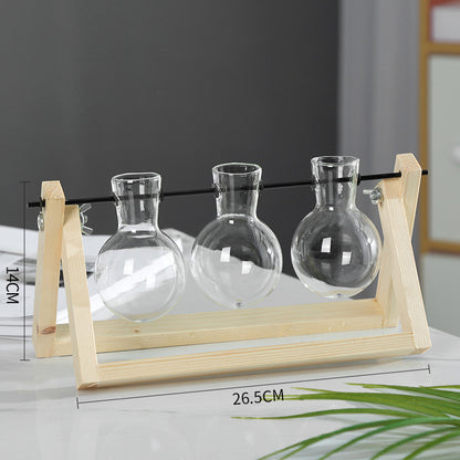 Swing Wooden Stand Hydroponic Plant Container Glass Vase Home DealSniper.net Log C