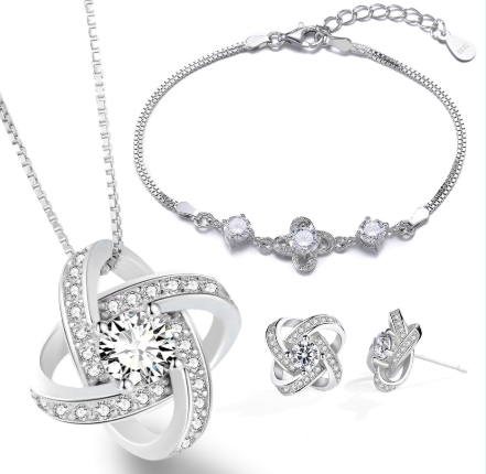925 Sterling Silver Necklace For Women Forever Heart AAA Zircon Mosaic Necklaces & Pendants Gift Kitchen DealSniper.net 1 set