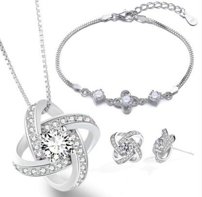 925 Sterling Silver Necklace For Women Forever Heart AAA Zircon Mosaic Necklaces & Pendants Gift Kitchen DealSniper.net 1 set