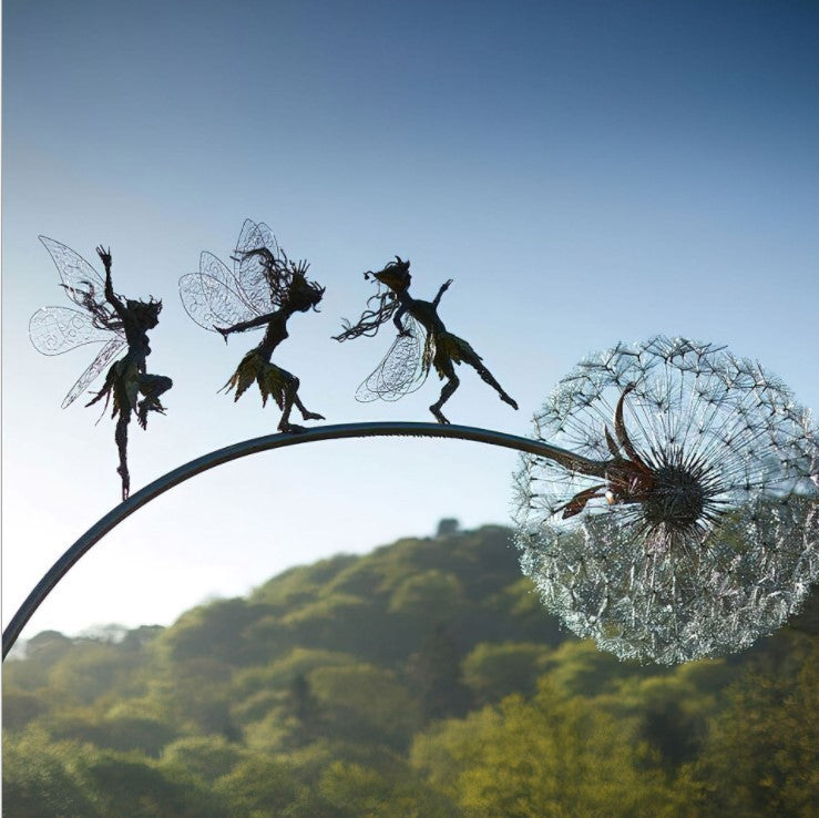 Flower Fairy Elves Dance With Dandelions Garden dealsniper-net Three elves Big flower ball