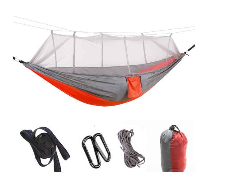 Outdoor Parachute Cloth Hammock Couble with Mosquito Net Light