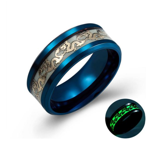 Chinese national dragon pattern blue ring fluorescent ring male Jewelry dealsniper-net